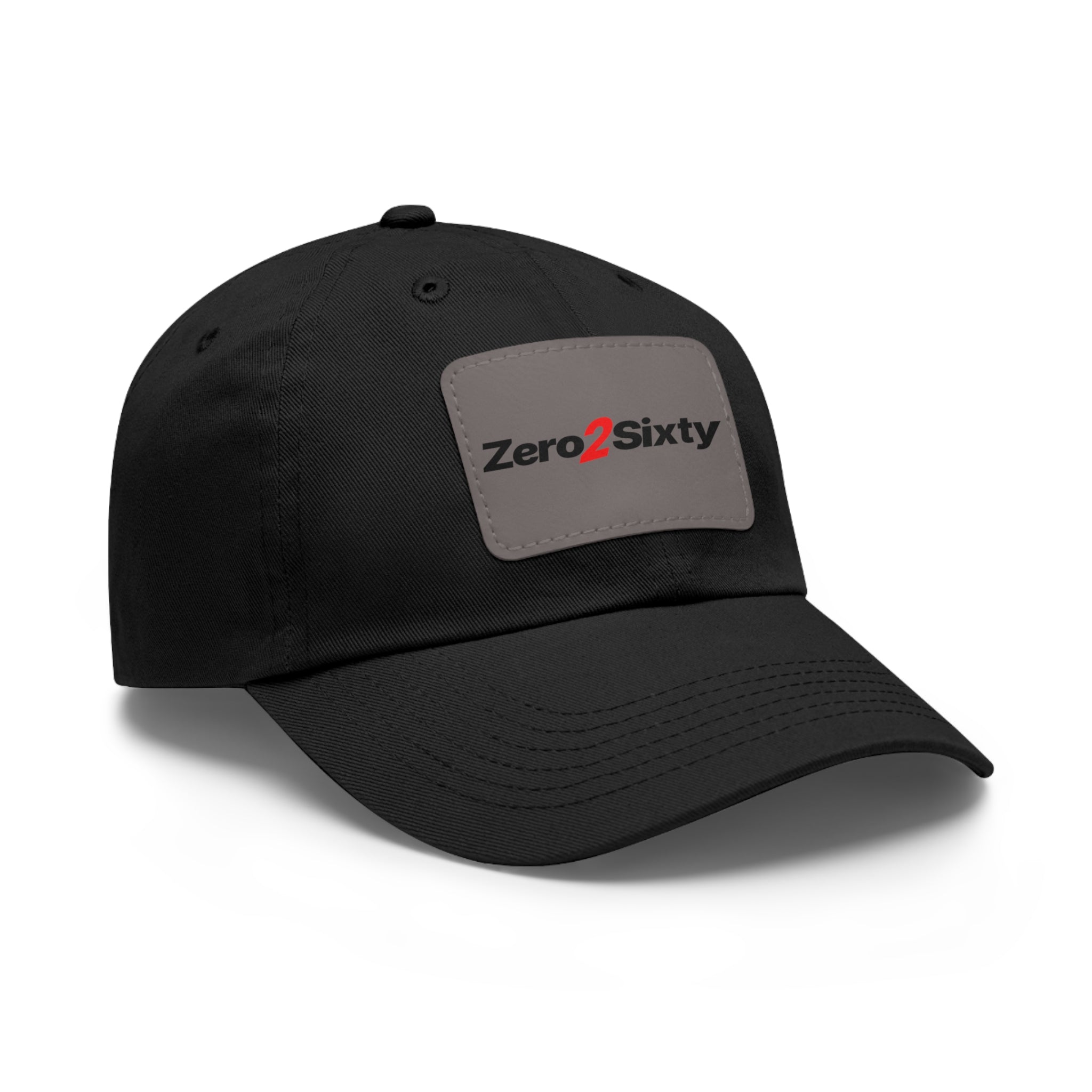 Zero2Sixty Leather Patch Dad Hat Black— Classic Motorsport Logo Cap