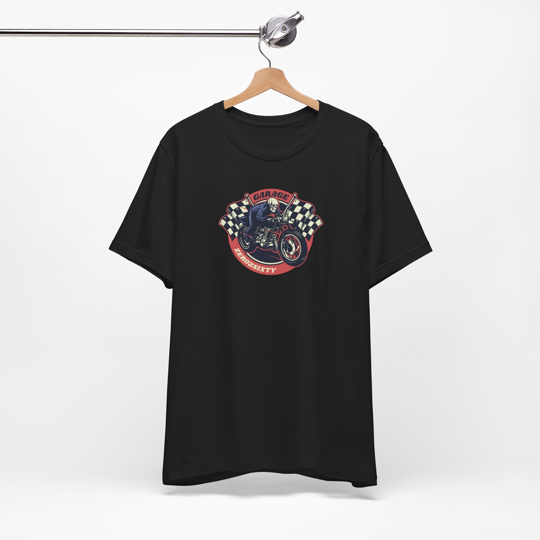 Zero2Sixty Round Garage Sign Tee (Black) — Motorsport Inspired Speed Logo T-Shirt