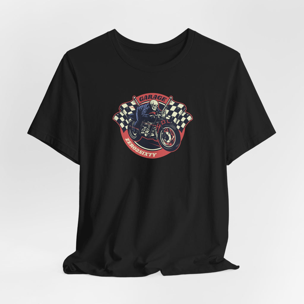 Zero2Sixty Round Garage Sign Tee (Black) — Motorsport Inspired Speed Logo T-Shirt