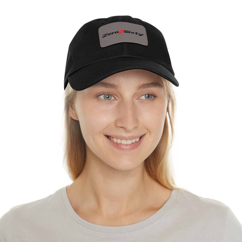 Zero2Sixty Leather Patch Dad Hat Black— Classic Motorsport Logo Cap