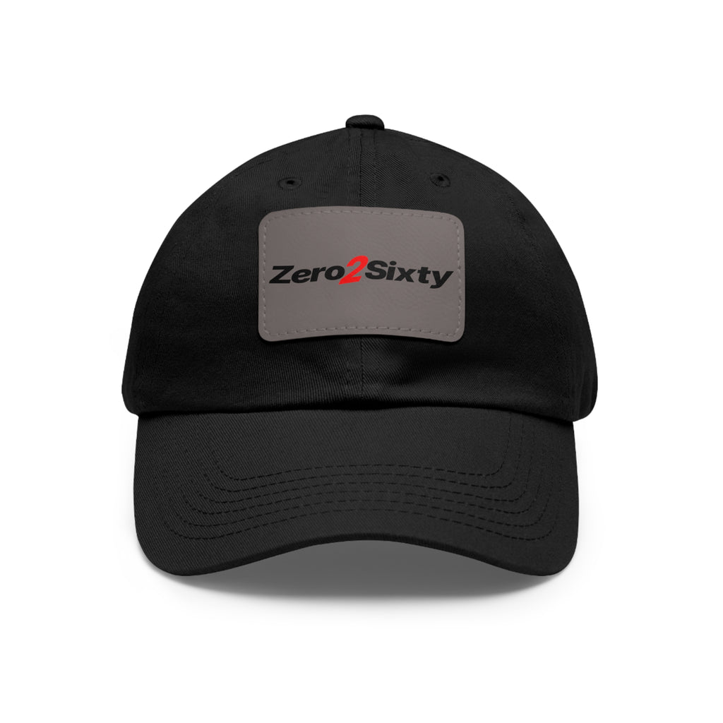 Zero2Sixty Leather Patch Dad Hat Black— Classic Motorsport Logo Cap