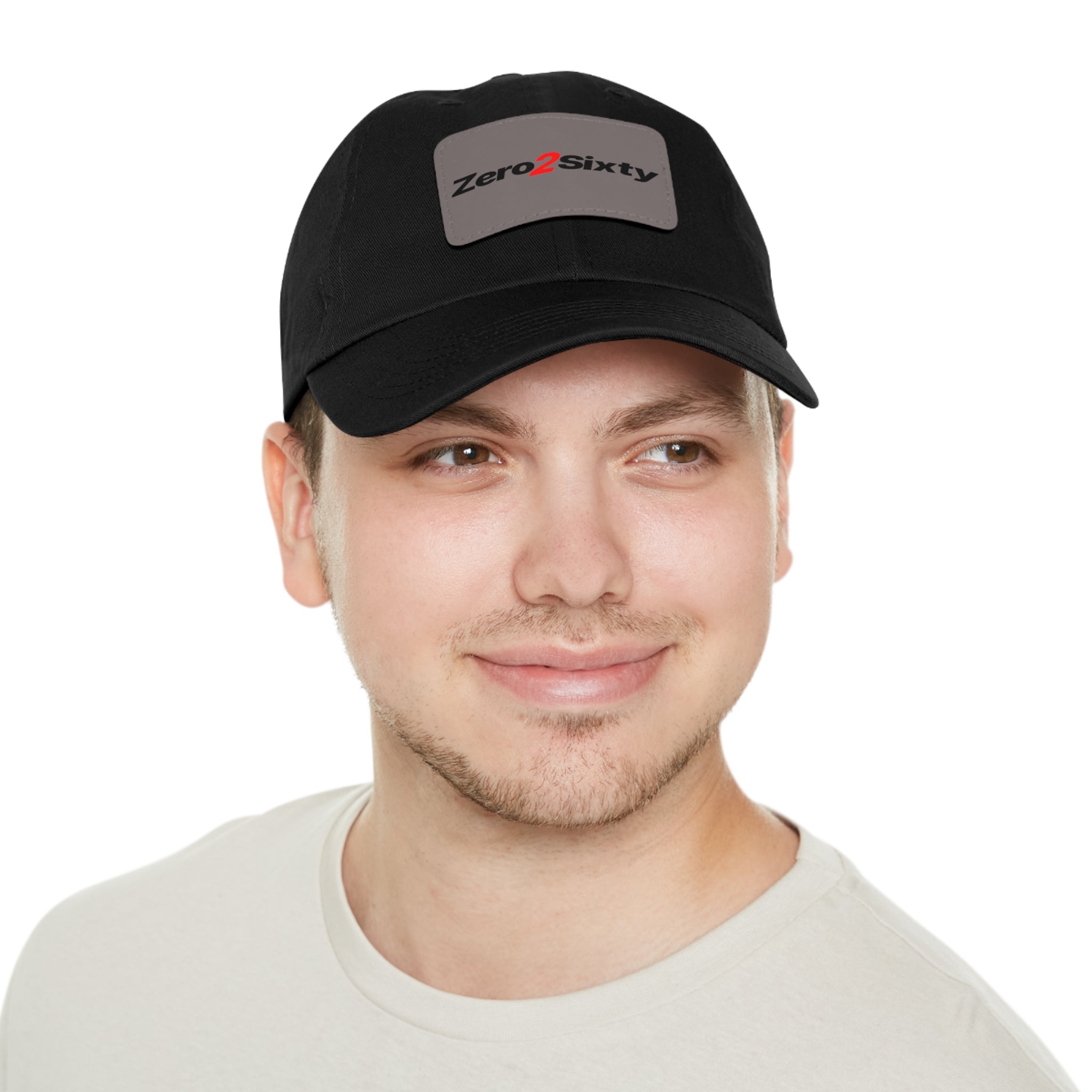 Zero2Sixty Leather Patch Dad Hat Black— Classic Motorsport Logo Cap