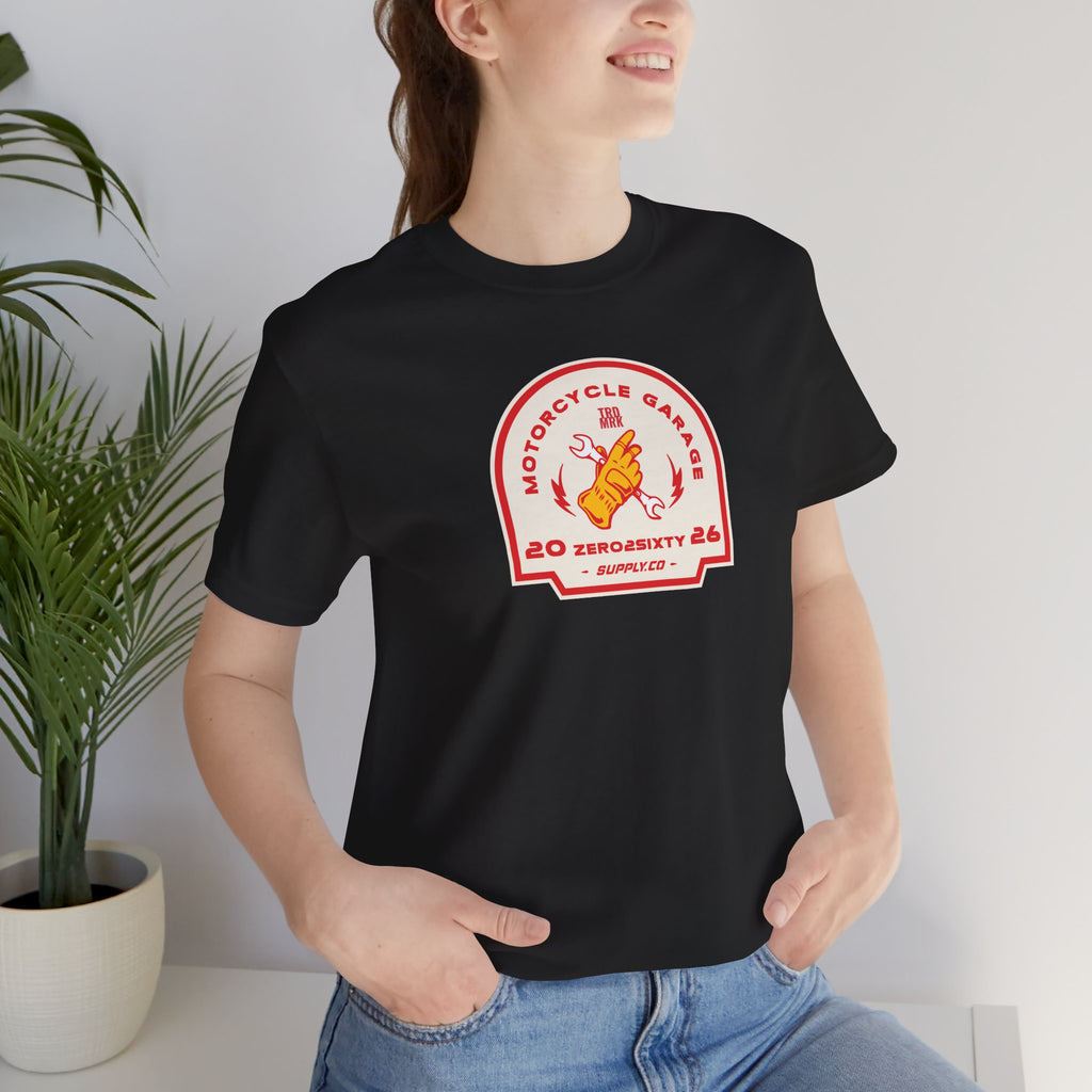 Zero2Sixty Garage Sign Tee (Black) — Motorsport Inspired Speed Logo T-Shirt