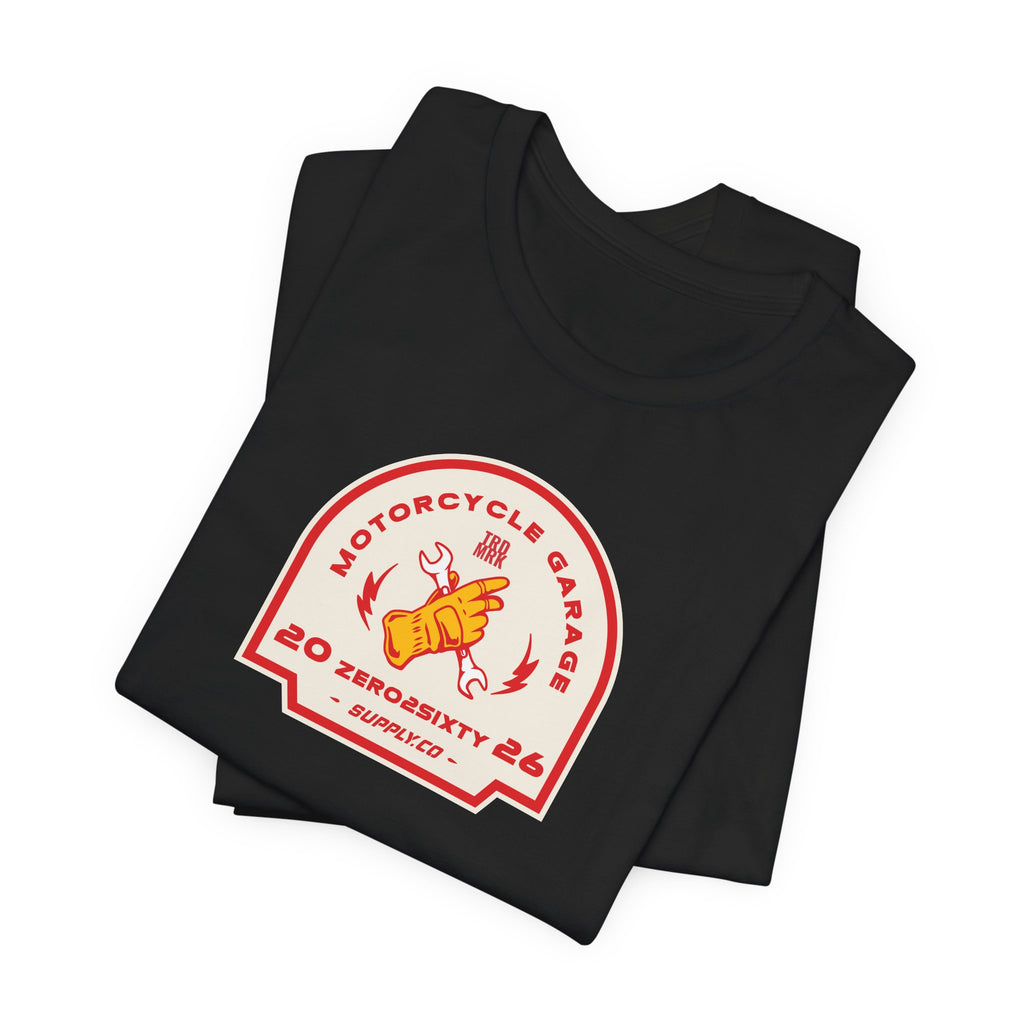 Zero2Sixty Garage Sign Tee (Black) — Motorsport Inspired Speed Logo T-Shirt