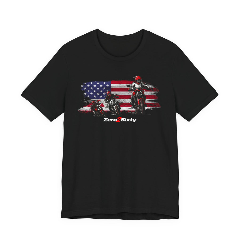 Zero2Sixty Monster USA Tee (Black) — Motorsport Inspired Speed Logo T-Shirt